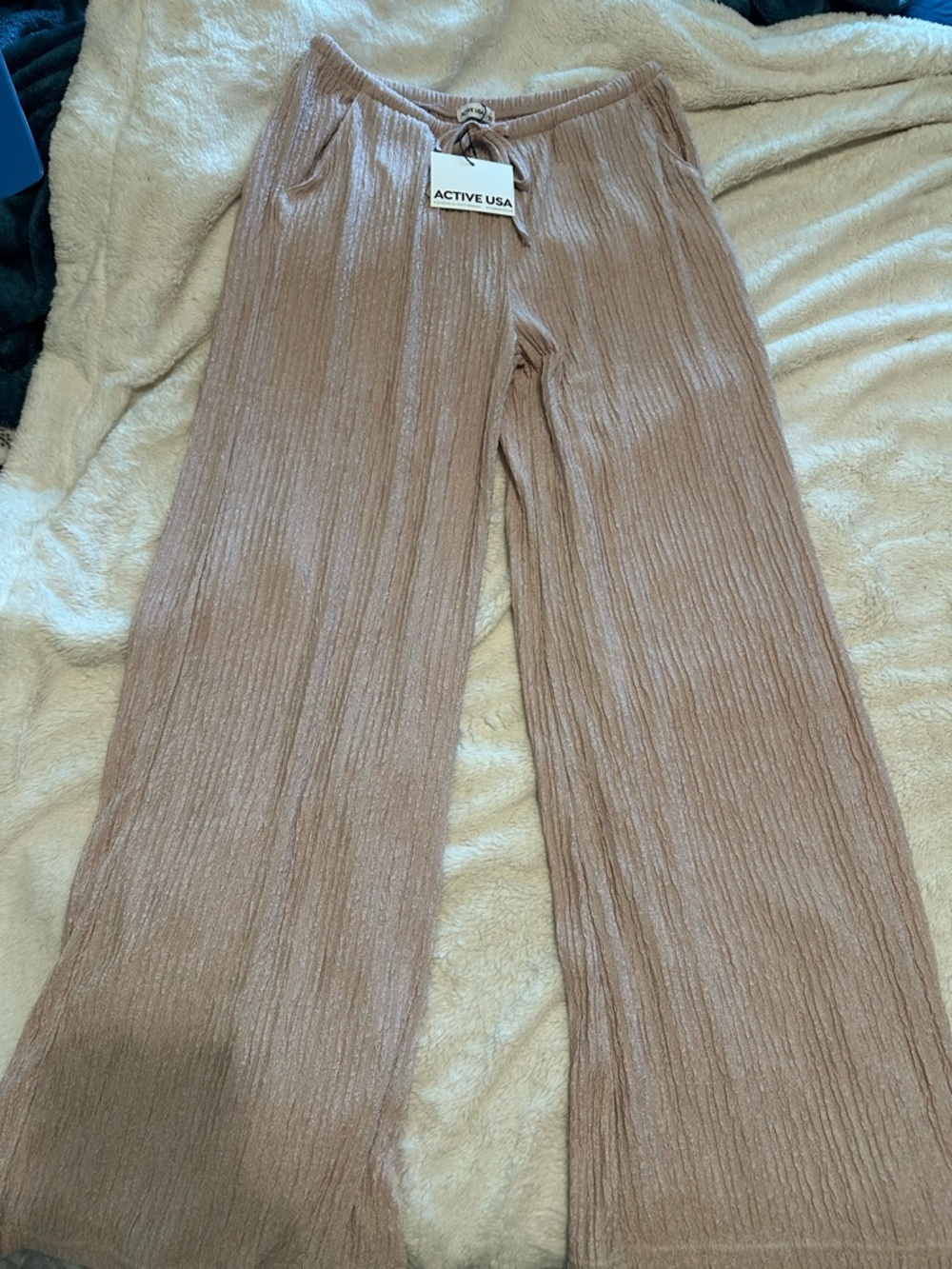 Active USA Ribbed Wide-Leg Pants in Taupe Beige